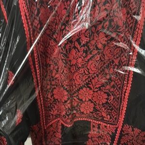 Elegant Black and Red Floral Maxi Dresspalestinian thaub